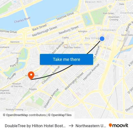 DoubleTree by Hilton Hotel Boston - Downtown to Northeastern University map