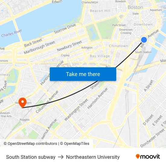 South Station subway to Northeastern University map