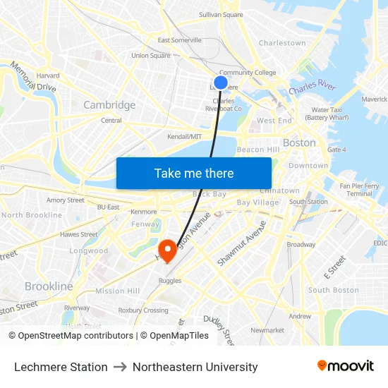 Lechmere Station to Northeastern University map