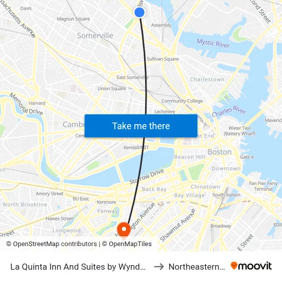 La Quinta Inn And Suites by Wyndham Boston Somerville to Northeastern University map