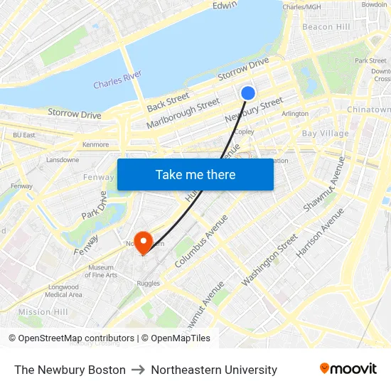 The Newbury Boston to Northeastern University map