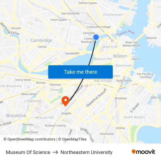 Museum Of Science to Northeastern University map