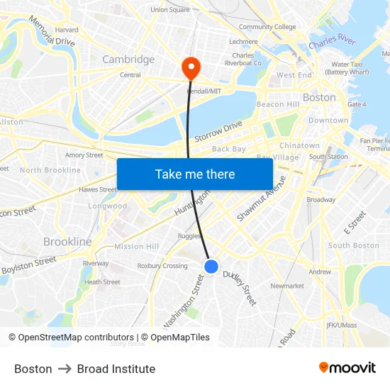 Boston to Broad Institute map