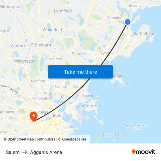Salem to Agganis Arena map