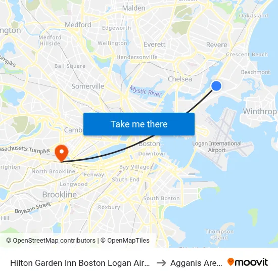 Hilton Garden Inn Boston Logan Airport to Agganis Arena map