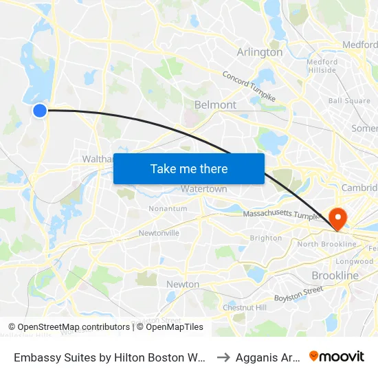 Embassy Suites by Hilton Boston Waltham to Agganis Arena map