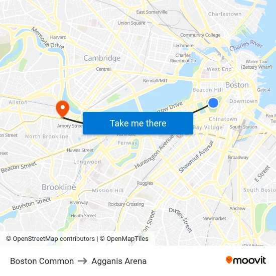 Boston Common to Agganis Arena map