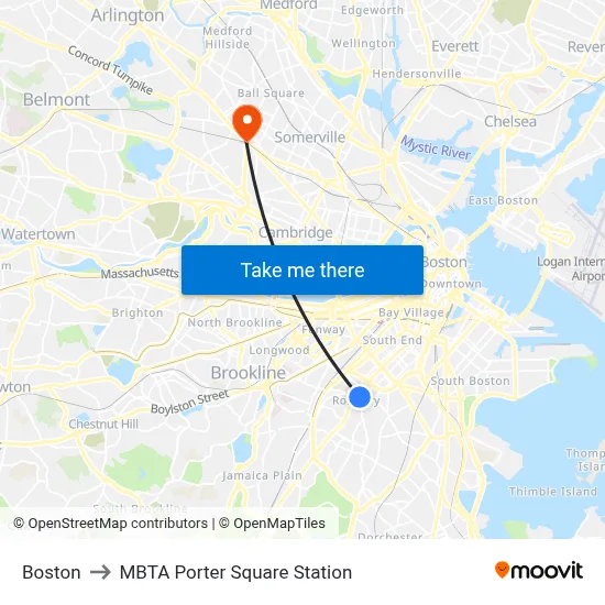 Boston to MBTA Porter Square Station map