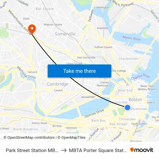 Park Street Station MBTA to MBTA Porter Square Station map