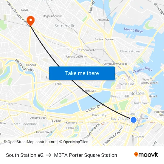 South Station #2 to MBTA Porter Square Station map