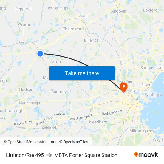 Littleton/Rte 495 to MBTA Porter Square Station map