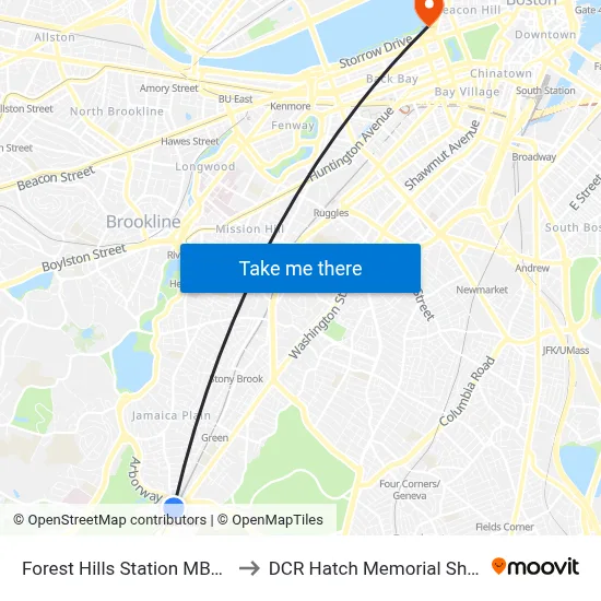 Forest Hills Station MBTA to DCR Hatch Memorial Shell map