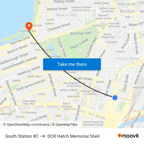 South Station #2 to DCR Hatch Memorial Shell map