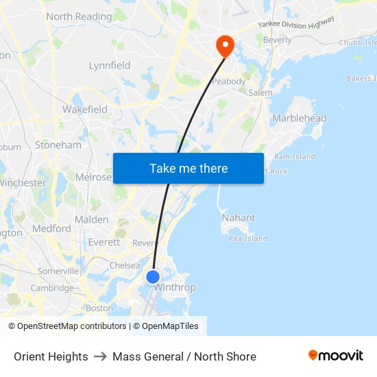 Orient Heights to Mass General / North Shore map