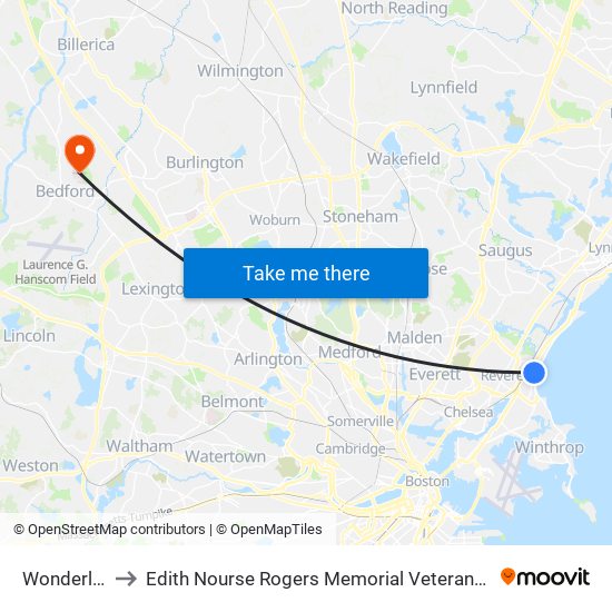 Wonderland to Edith Nourse Rogers Memorial Veterans Hospital map