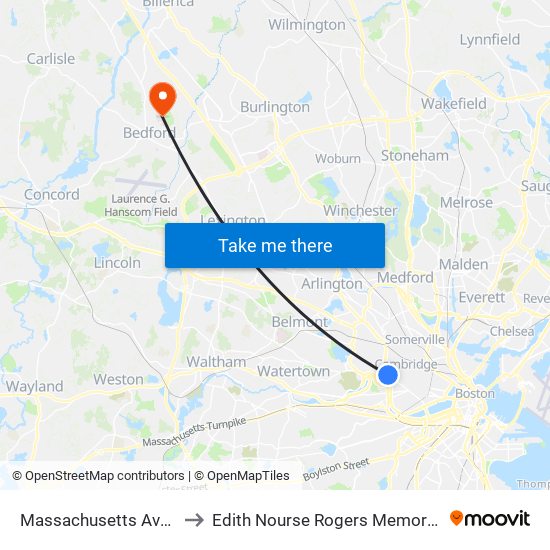 Massachusetts Ave Opp Holyoke St to Edith Nourse Rogers Memorial Veterans Hospital map