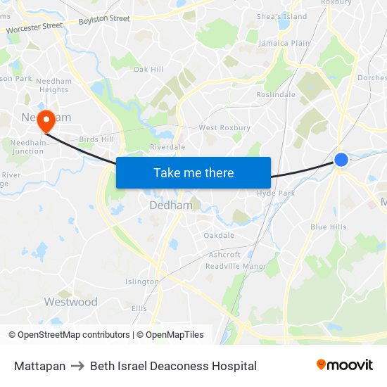 Mattapan to Beth Israel Deaconess Hospital map