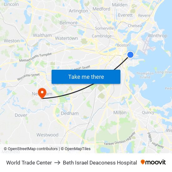 World Trade Center to Beth Israel Deaconess Hospital map