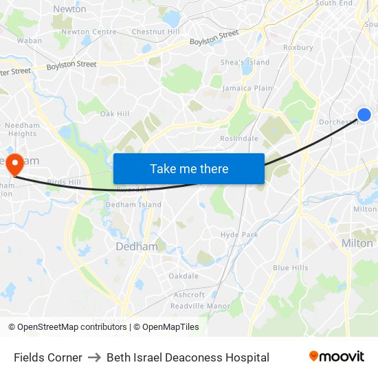 Fields Corner to Beth Israel Deaconess Hospital map