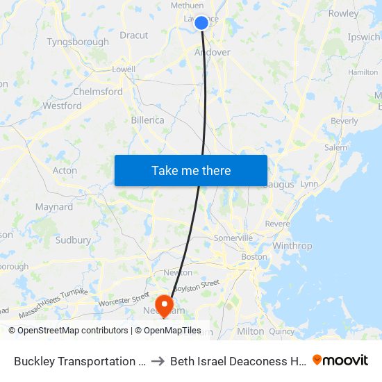 Buckley Transportation Center to Beth Israel Deaconess Hospital map