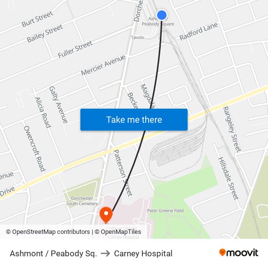 Ashmont / Peabody Sq. to Carney Hospital map