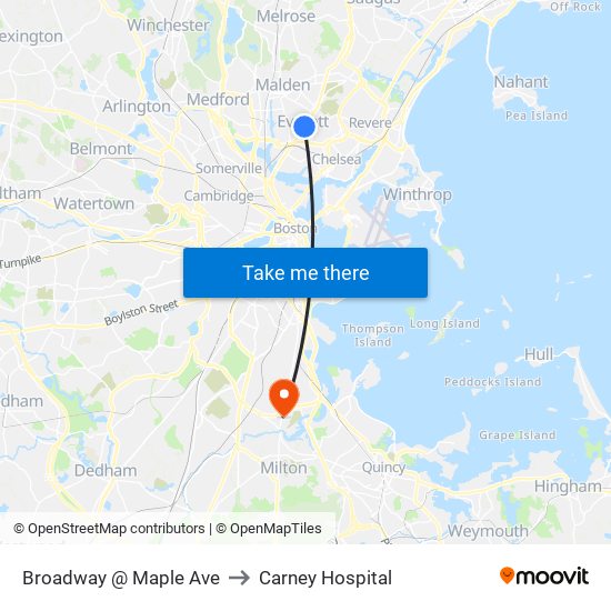 Broadway @ Maple Ave to Carney Hospital map