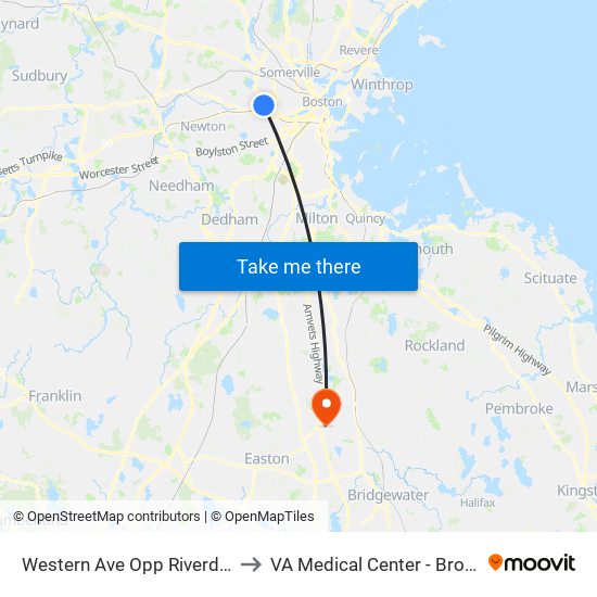 Western Ave Opp Riverdale St to VA Medical Center - Brockton map