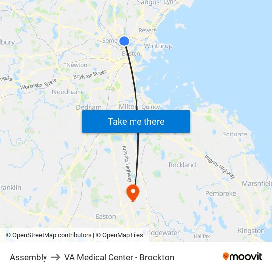 Assembly to VA Medical Center - Brockton map