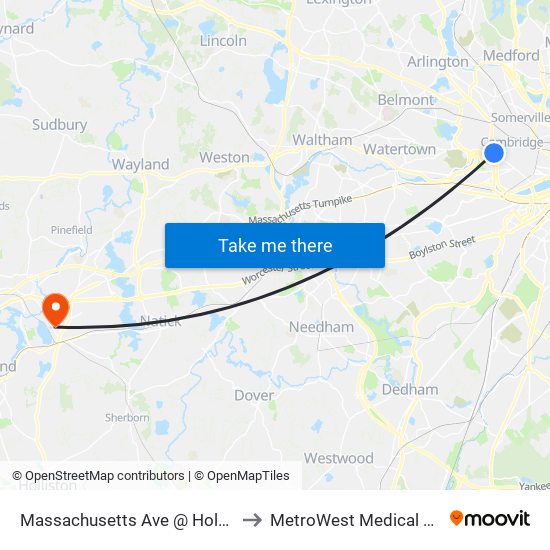 Massachusetts Ave Opp Holyoke St to MetroWest Medical Center map