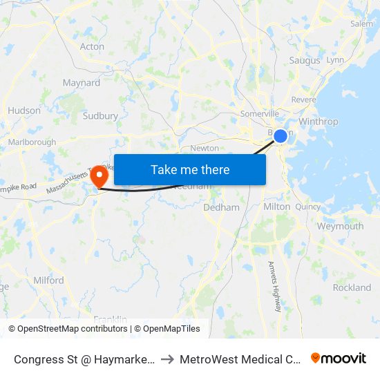 Congress St @ Haymarket Sta to MetroWest Medical Center map