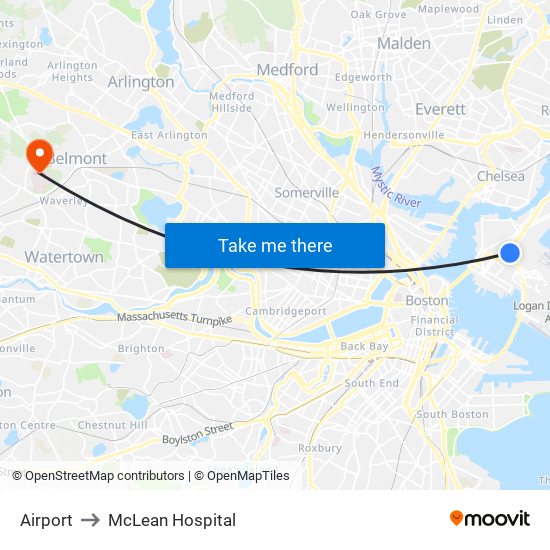 Airport to McLean Hospital map