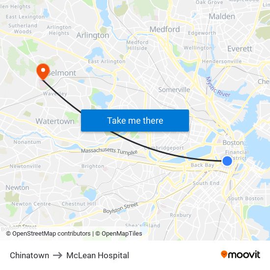 Chinatown to McLean Hospital map