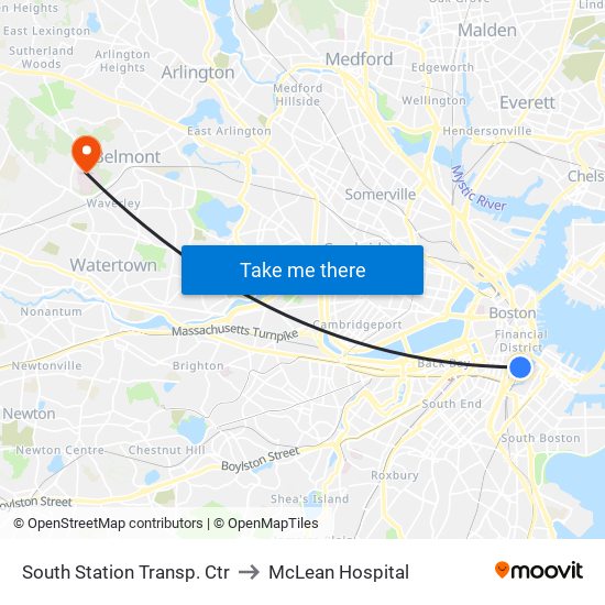 South Station Transp. Ctr to McLean Hospital map