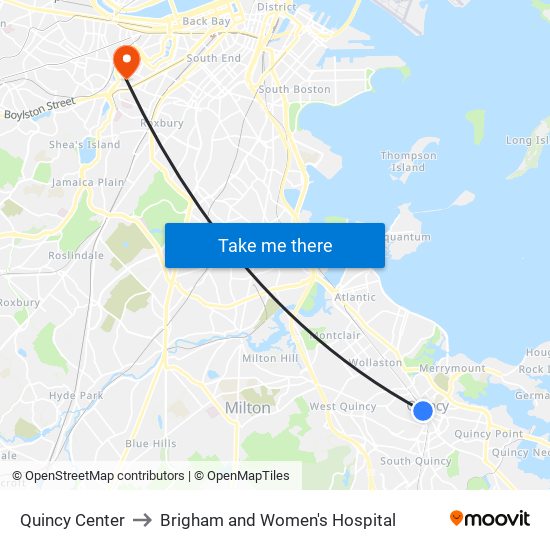 Quincy Center to Brigham and Women's Hospital map