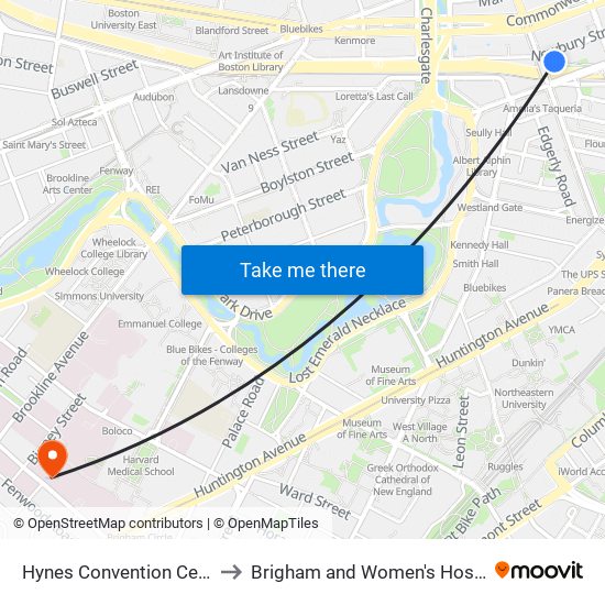 Hynes Convention Center to Brigham and Women's Hospital map