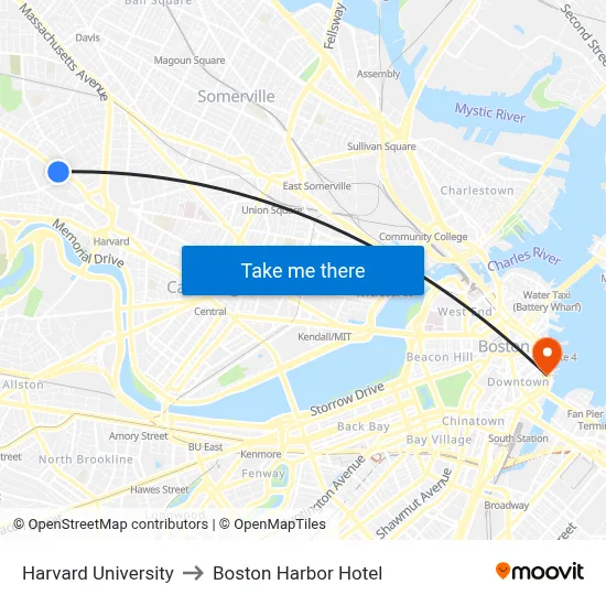 Harvard University to Boston Harbor Hotel map