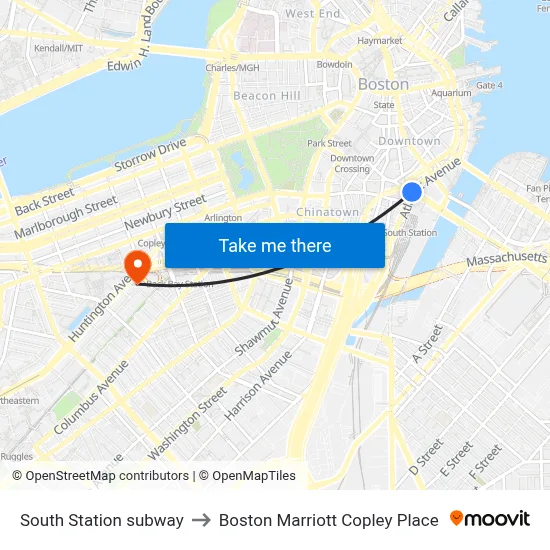 South Station subway to Boston Marriott Copley Place map