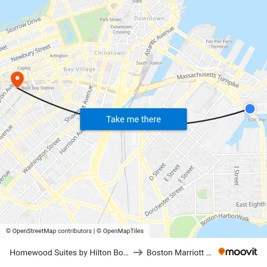 Homewood Suites by Hilton Boston Seaport District to Boston Marriott Copley Place map
