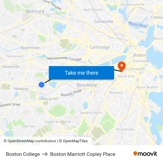 Boston College to Boston Marriott Copley Place map