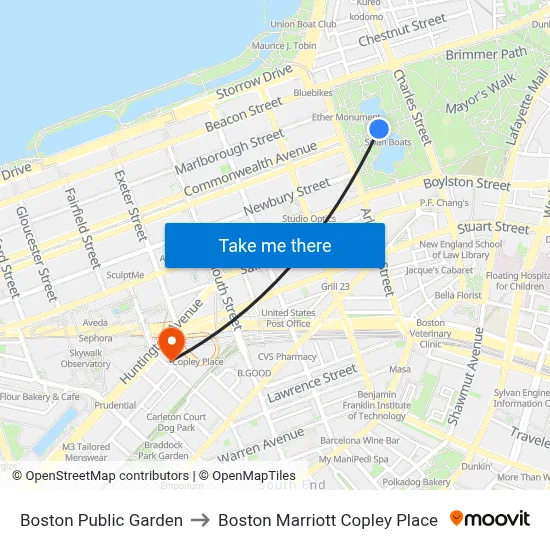 Boston Public Garden to Boston Marriott Copley Place map