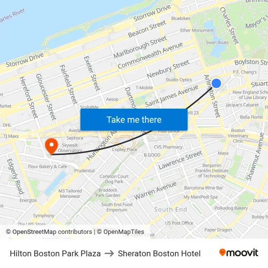 Hilton Boston Park Plaza to Sheraton Boston Hotel map
