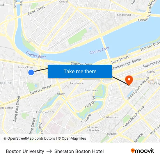Boston University to Sheraton Boston Hotel map