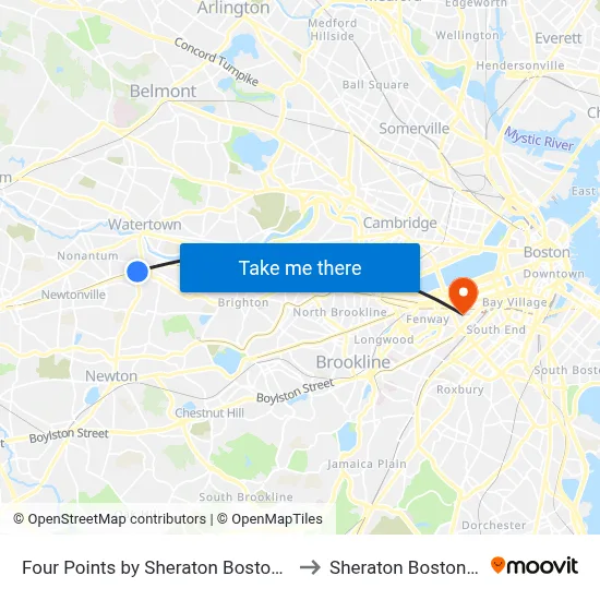 Crowne Plaza Boston Newton to Sheraton Boston Hotel map