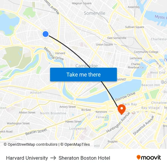 Harvard University to Sheraton Boston Hotel map