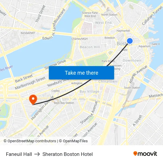 Faneuil Hall to Sheraton Boston Hotel map