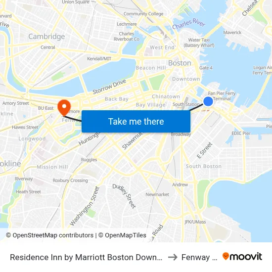 Residence Inn by Marriott Boston Downtown Seaport to Fenway Park map