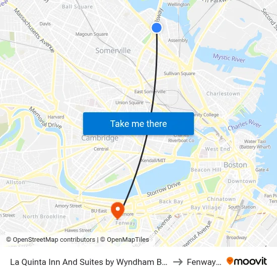 La Quinta Inn And Suites by Wyndham Boston Somerville to Fenway Park map