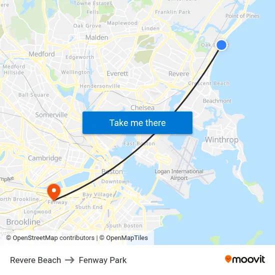 Revere Beach to Fenway Park map