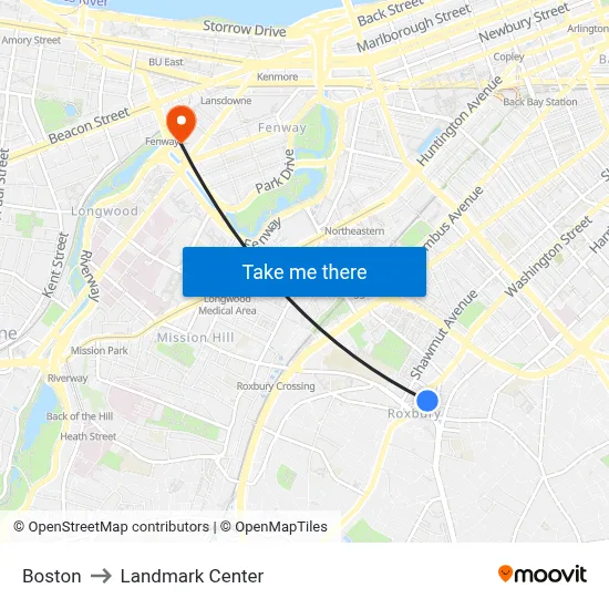 Boston to Landmark Center map