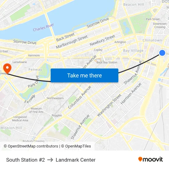 South Station #2 to Landmark Center map
